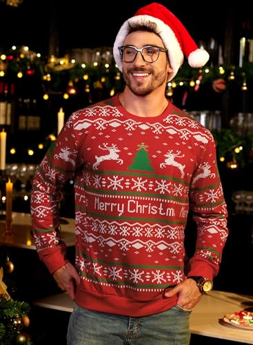 Arvilhill Mens Ugly Christmas 3D Printed Party Holiday Sweatshirt Funny Xmas Long Sleeve Sweater Snowflake Xl