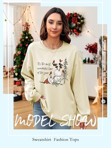 Ounar Christmas Sweatshirts For Women Snowman Crewneck Long Sleeve Tops - Image 2