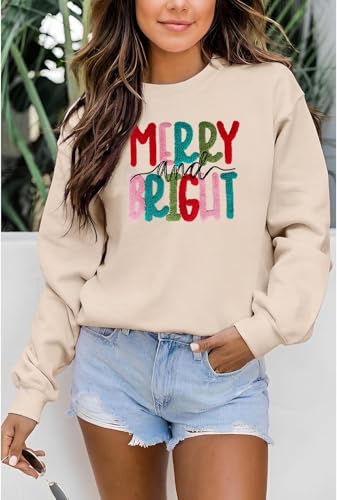 Merry Christmas Sweatshirts Women Merry And Bright Christmas Pullover Top Chenille Patch Letter Printed Xmas Gifts Top 4 Merry Christmas Sweatshirts Women Merry And Bright Christmas Pullover Top Chenille Patch Letter Printed Xmas Gifts Top - Image 4