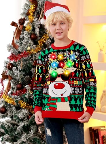 7-14Y Kids Ugly Christmas Sweater Boys Girls Led Light Up Christmas Sweaters Funny Xmas Knitted Pullover - Image 7