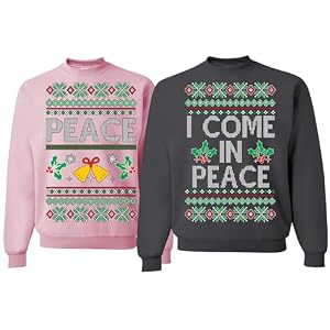Wild Custom Apparel I Come In Peace Im Peace Couples Matching Set Ugly Christmas Sweater Sweatshirt 12