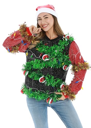 Women`s Ugly Christmas Sweater Unisex Novelty Santa Pullover Cardigan For Xmas Party Festive
