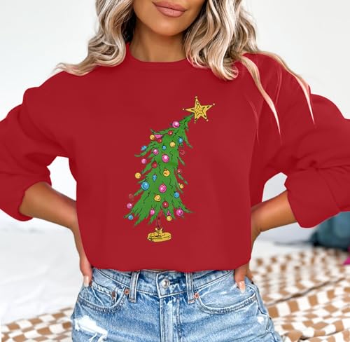 Christmas Sweatshirts For Women Cute Christmas Tree Graphic Long Sleeve Shirt Xmas Holiday Party Pullover Blouse - Image 4
