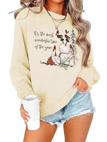 Ounar Christmas Sweatshirts For Women Snowman Crewneck Long Sleeve Tops