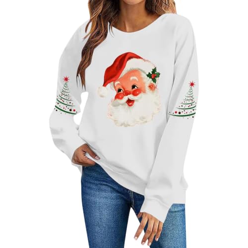 Women Retro Santa Graphic Crew Neck Christmas Pullover Sweatshirt 5 Women Retro Santa Graphic Crew Neck Christmas Pullover Sweatshirt - Image 5