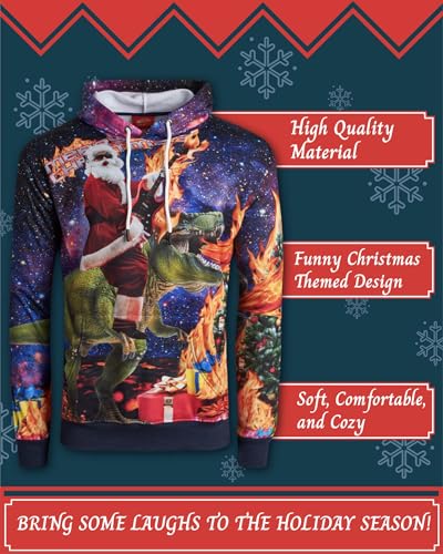 Threadcraft Mens Ugly Christmas Sweater Elf Santa Pullover Hoodie | Warm Festive Novelty Knit, Cozy Everyday Comfort For Holiday Parties, Family Photos, And Winter Gatherings 2 Threadcraft Mens Ugly Christmas Sweater Elf Santa Pullover Hoodie | Warm Festive Novelty Knit, Cozy Everyday Comfort For Holiday Parties, Family Photos, And Winter Gatherings - Image 2