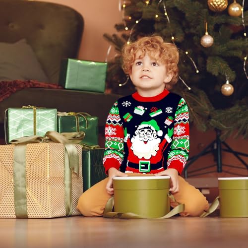 Toddler Ugly Christmas Sweater Boy Girl Funny Xmas Sweatshirt Kids Reindeer Santa Knit Pullover Holiday Tops 3-7 Years - Image 2
