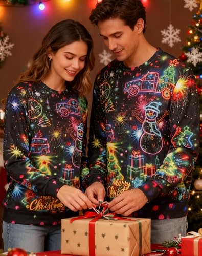 Uideazone Mens Ugly Christmas Sweater Funny Chest Hairy Xmas Sweatshirts, S