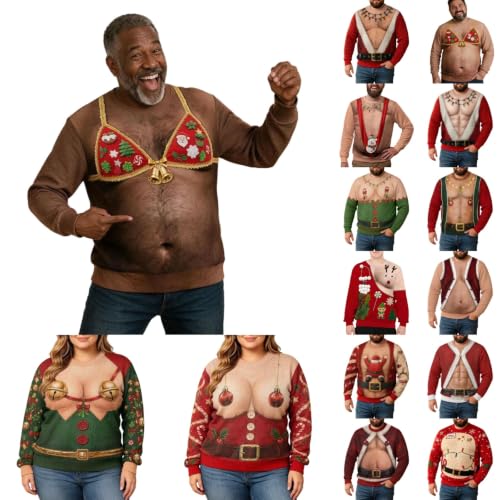 Mens Christmas 3D Ugly Crewneck Sweatshirt Womens Sweater Funny Shirts Tops