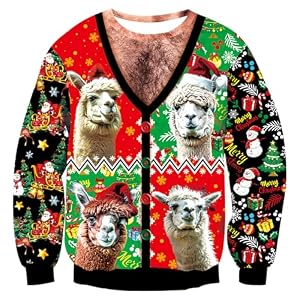 Mens Ugly Christmas Sweatshirt Fake Two Pieces 3D Printed Funny Sweater Shirts Pullover For Xmas Holiday Party