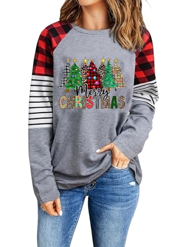 Christmas Shirts For Women Plus Size Xmas Tree Holiday Outfits Tee Tops | Buffalo Plaid Christmas Long Sleeve Shirt Tops
