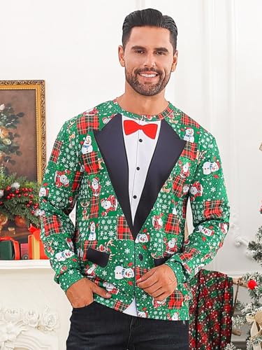 Lovekider Mens Ugly Christmas Sweater Novelty 3D Graphic Long Sleeve Junior Xmas Sweatshirt Size S-3Xl