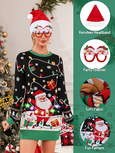 Somsoc Ugly Christmas Sweater Dresses For Women 2025 Light Up Led Funny Reindeer Knit Pullover Dress Xmas Holiday Party 6 Somsoc Ugly Christmas Sweater Dresses For Women 2025 Light Up Led Funny Reindeer Knit Pullover Dress Xmas Holiday Party - Image 6