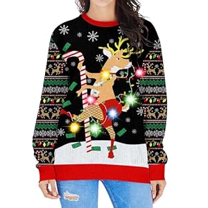 Fanient Women'S Led Light-Up Reindeer Christmas Jumper