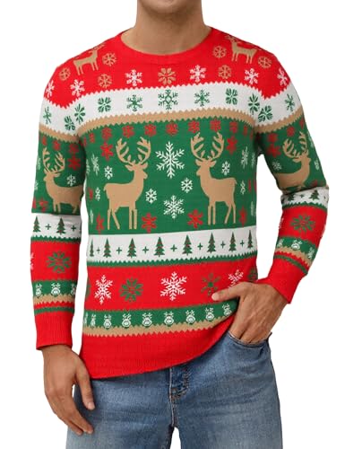Mens Ugly Christmas Sweater Santa Clause Reindeer Snowflake Knitted Funny Pullover Xmas Holiday Long Sleeve Sweaters