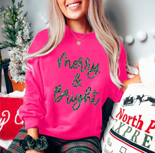 Christmas Sweatshirts Women Merry And Bright Christmas Crewneck Shirts Xmas Holiday Glitter Long Sleeve Pullover Top 4 Christmas Sweatshirts Women Merry And Bright Christmas Crewneck Shirts Xmas Holiday Glitter Long Sleeve Pullover Top - Image 4