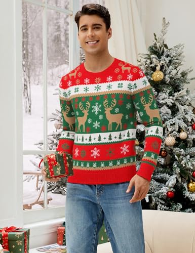 Mens Ugly Christmas Sweater Santa Clause Reindeer Snowflake Knitted Funny Pullover Xmas Holiday Long Sleeve Sweaters