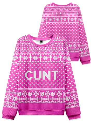 Pink Y2K Ugly Christmas Sweatshirt Fun Novelty Knit Pullover For Winter Holiday Party - Image 3