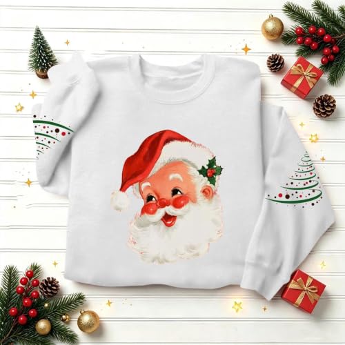 Women Retro Santa Graphic Crew Neck Christmas Pullover Sweatshirt 7 Women Retro Santa Graphic Crew Neck Christmas Pullover Sweatshirt - Image 7