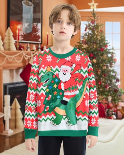 Ddsol Boy Ugly Christmas Sweatshirt Long Sleeve Santa Dinosaur Elk Train Bulldozer Kids Xmas Sweater Pullover Tops 4-10 Years - Image 3