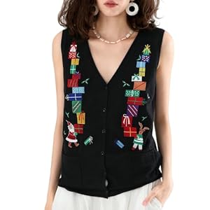 Embroidered Sleeveless Christmas Cardigan For Women