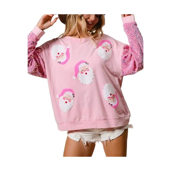 Sparkle Sequin Santa Christmas Sweatshirt For Women