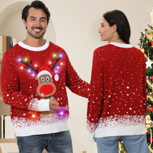 Fwv Ugly Christmas Sweater Women Men 2025,Light Up Christmas Sweater For Couples,Funny Reindeer Xmas Tacky Pullover Cute 5 Fwv Ugly Christmas Sweater Women Men 2025,Light Up Christmas Sweater For Couples,Funny Reindeer Xmas Tacky Pullover Cute - Image 5