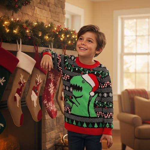 Tstars Kids Ugly Christmas Sweater Dino Gamer Swishmas Boy Girl Holiday - Image 2