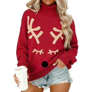 Ounar Christmas Sweaters For Women Ugly Christmas Turtleneck Sweater