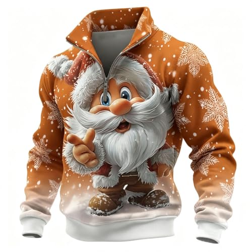 Mens Ugly Christmas Sweatshirt Quarter Zip Stand Collar Fleece Lined Tops