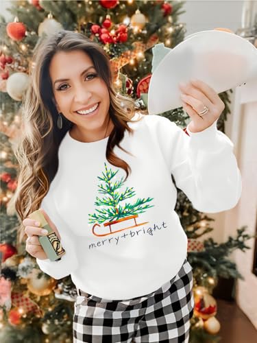 Christmas Tree Sweatshirt Women Cute Merry &Amp; Bright Holiday Pullover Top 3 Christmas Tree Sweatshirt Women Cute Merry &Amp; Bright Holiday Pullover Top - Image 3