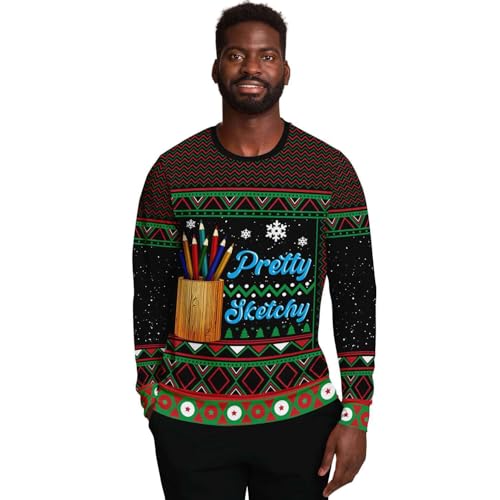 Pretty Sketchy Sweatshirt | Unisex Ugly Christmas Sweater, Xmas Sweater, Funny Holiday Sweater, Funny Shirt L Black - Image 2
