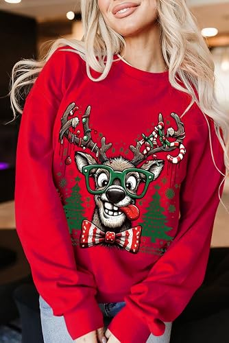 Ugly Christmas Sweater Women Oversized Funny Reindeer Graphic Sweatshirt - Image 4