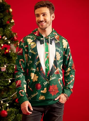 Arvilhill Ugly Xmas Hoodies For Men Pocket Holiday Jumper Adult 3D Graphic Print Sweatshirts Funny Xl