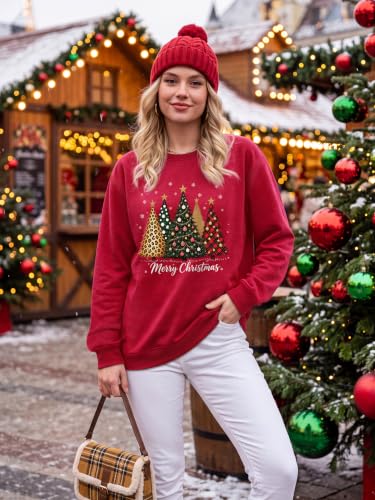 Ounar Christmas Sweatshirts For Women Xmas Tree Graphic Long Sleeve Tops - Image 4