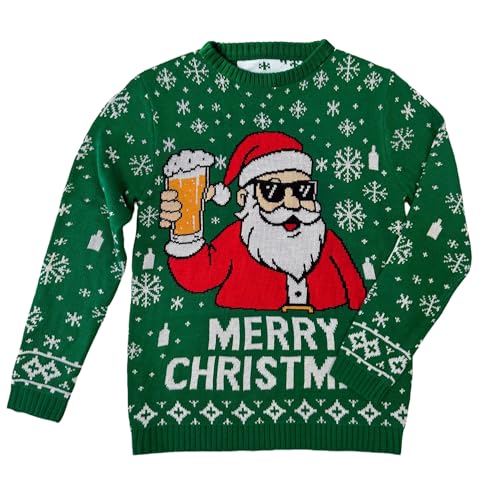 Ugly Christmas Sweater For Men Funny Santa Beer Snowflake Pullover - Image 3
