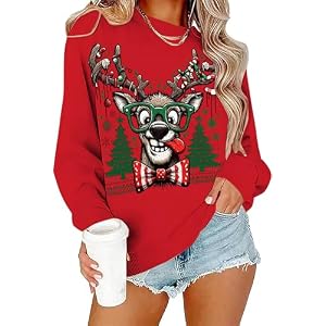 Oversized Reindeer Christmas Sweatshirt For Women