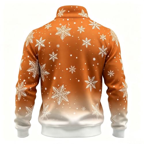 Mens Ugly Christmas Sweatshirt Quarter Zip Stand Collar Fleece Lined Tops - Image 3