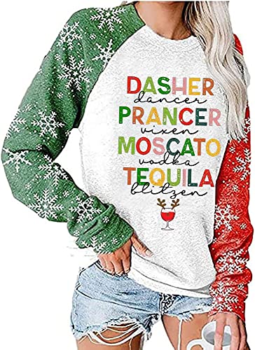 Essential Cocoon Womens Reindeer Alcohol Christmas Sweatshirt Dasher Dancer Prancer Vixen Moscato Vodka Blitzen Xmas Pullover