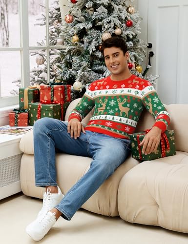 Mens Ugly Christmas Sweater Santa Clause Reindeer Snowflake Knitted Funny Pullover Xmas Holiday Long Sleeve Sweaters