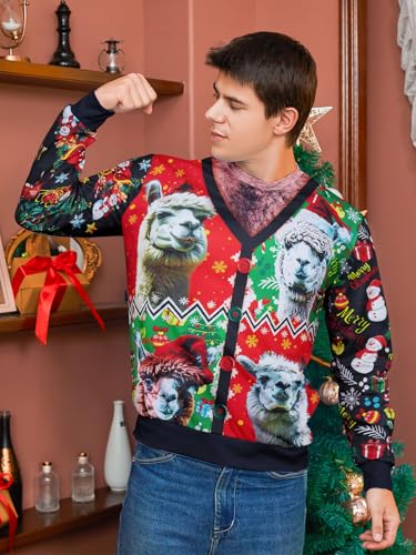 Mens Ugly Christmas Sweatshirt Fake Two Pieces 3D Printed Funny Sweater Shirts Pullover For Xmas Holiday Party