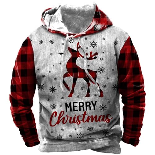 Arvilhill Men’S Ugly Christmas Hoodies Vintage Red Plaid Sweatshirt (S-3Xl)
