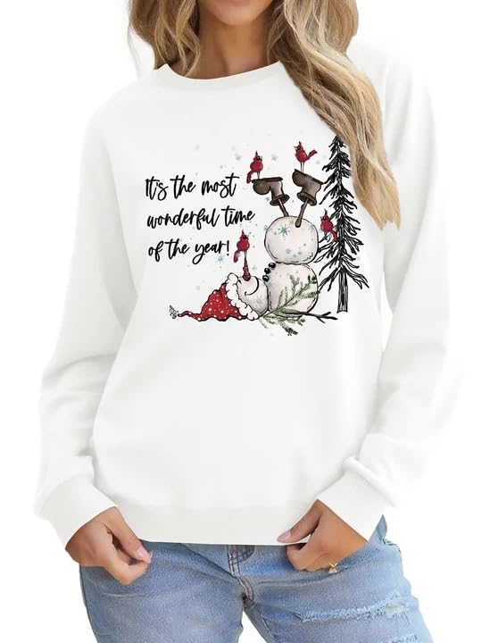 Christmas Sweatshirts For Women Xmas Holiday Cute Graphic Pullovers
