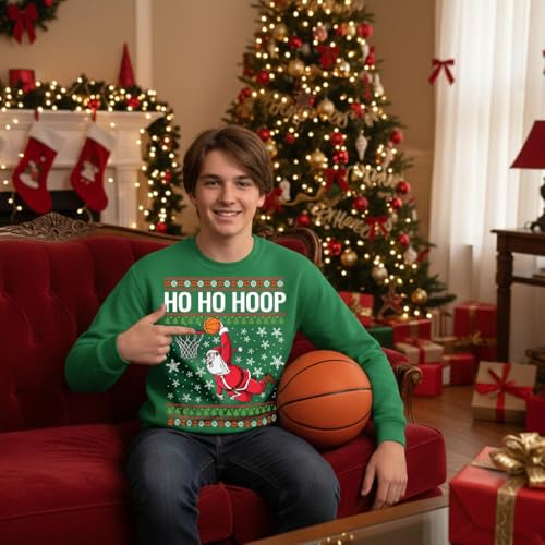 Tstars Merry Swishmas Basketball Ugly Christmas Sweatshirt Men Holiday | Soft Fleece Basketball Sweatshirt; Great For Christmas, Ugly Sweater Party, Hoops Fans, Holiday Men Gift - Image 2