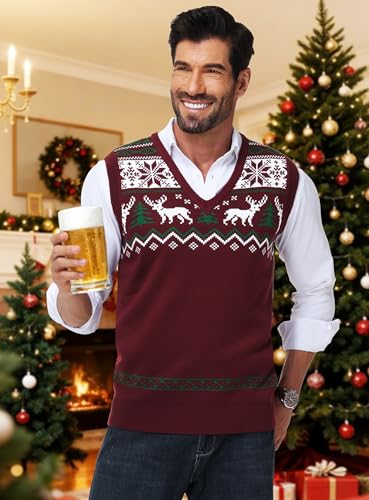 Men Christmas Sweater Vest V Neck Ugly Xmas Holiday Knit Sleeveless Pullover 3 Men Christmas Sweater Vest V Neck Ugly Xmas Holiday Knit Sleeveless Pullover - Image 3
