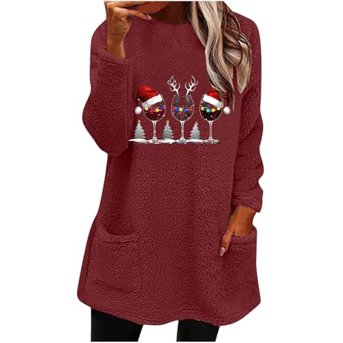 Women'S Fleece Christmas Sweatshirt Pocket Wine Glass Holiday Pullover 1 Women'S Fleece Christmas Sweatshirt Pocket Wine Glass Holiday Pullover