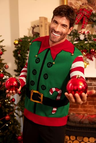 Arvilhill Mens Christmas Hooded Sweater Santa Elf Holiday Funny Knit Xmas Hoodie (S-Xxl)