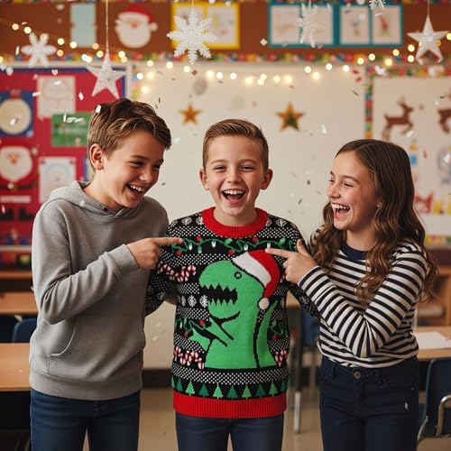 Tstars Kids Ugly Christmas Sweater Dino Gamer Swishmas Boy Girl Holiday - Image 3