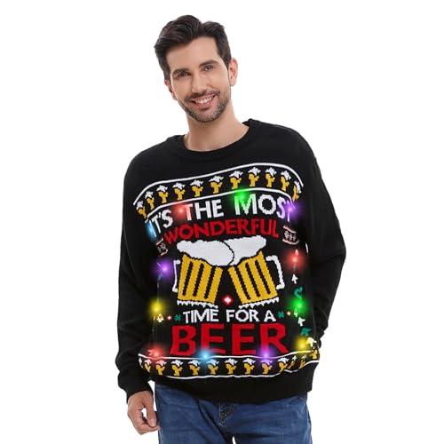 Hsctek Light Up Adults Christmas Knitted Sweater, Ugly Xmas Pullovers Men