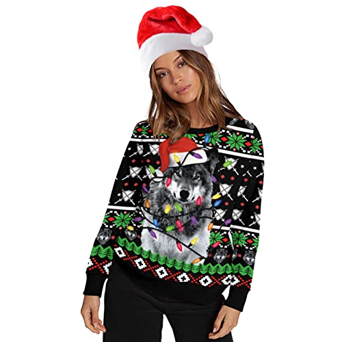 Unisex 3D Printed Christmas Sweatshirts Crew Neck Long Sleeve Loose Top Xmas Pullover